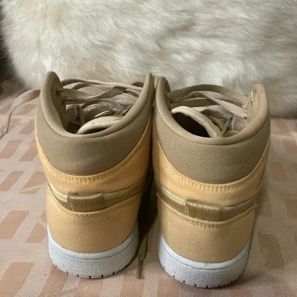 Women’s Nike Air Jordan 1 Mid SE Beige/Cream/Peach Canvas Shoe - Picture 5 of 10